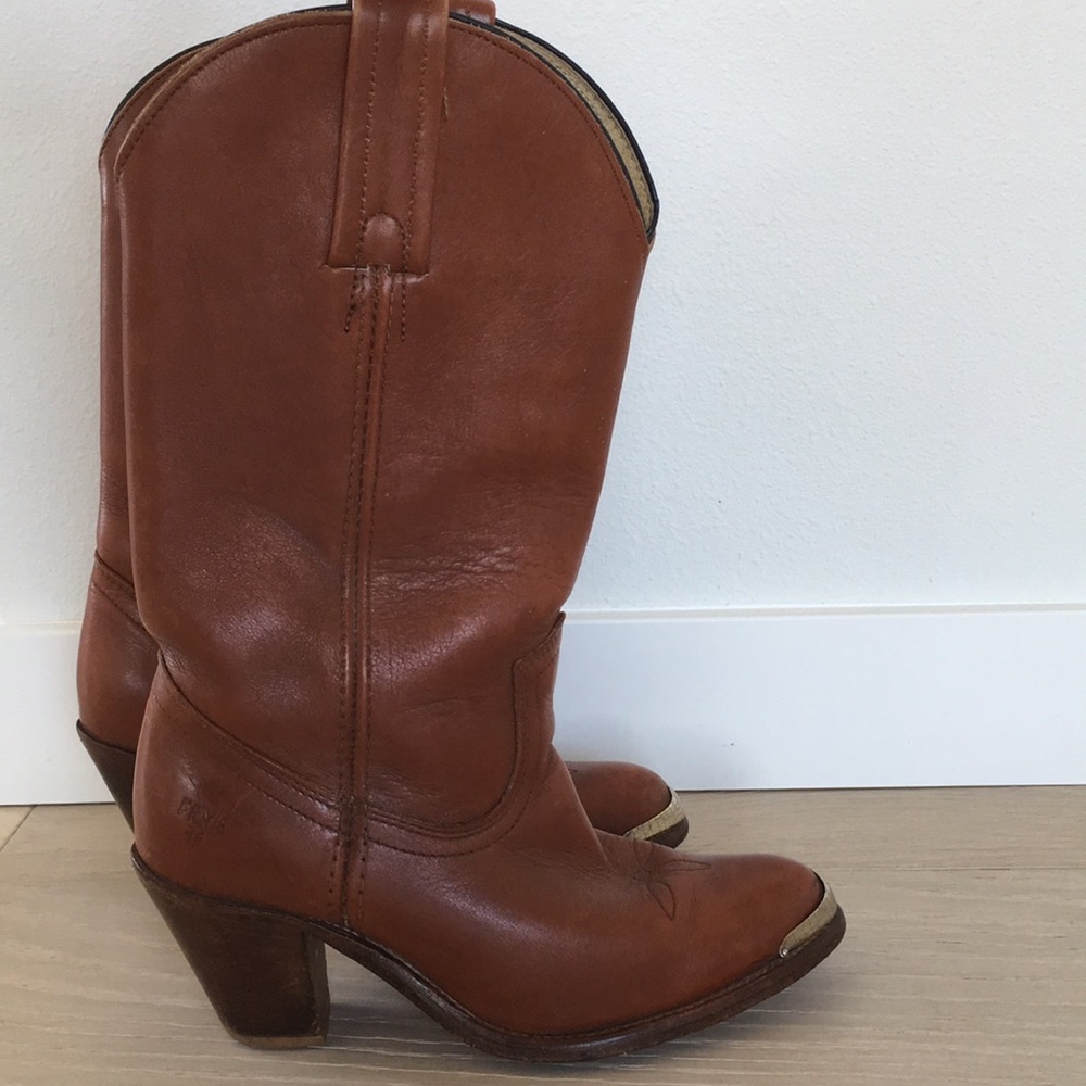 Cognac tall western silver tip Frye boot